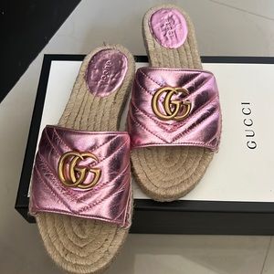 Gucci GG matelassé pink espadrille sandal